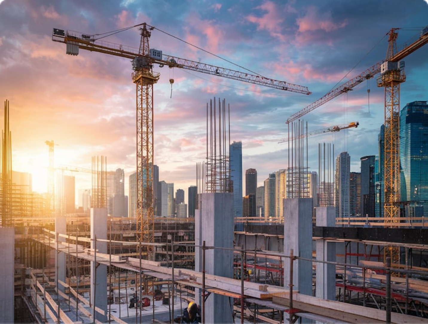 Sunset over commercial build project