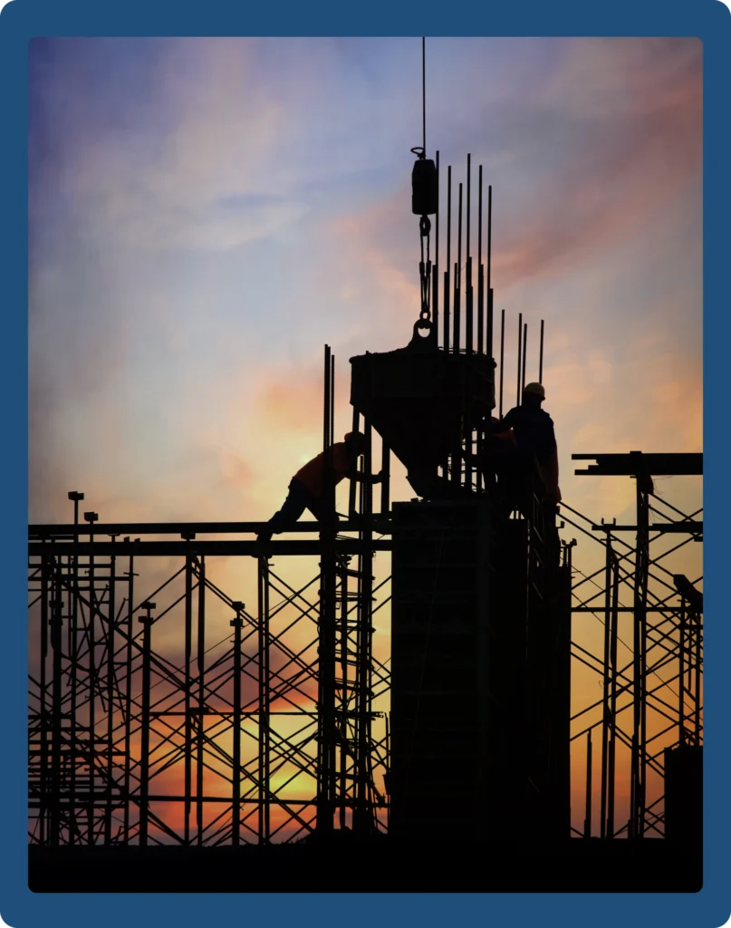 Building framework silhouette at sunset