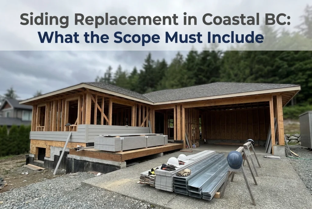 Professional header image for step-by-step guide: Siding Replacement in Coastal BC: What the Scope Must Inc...
