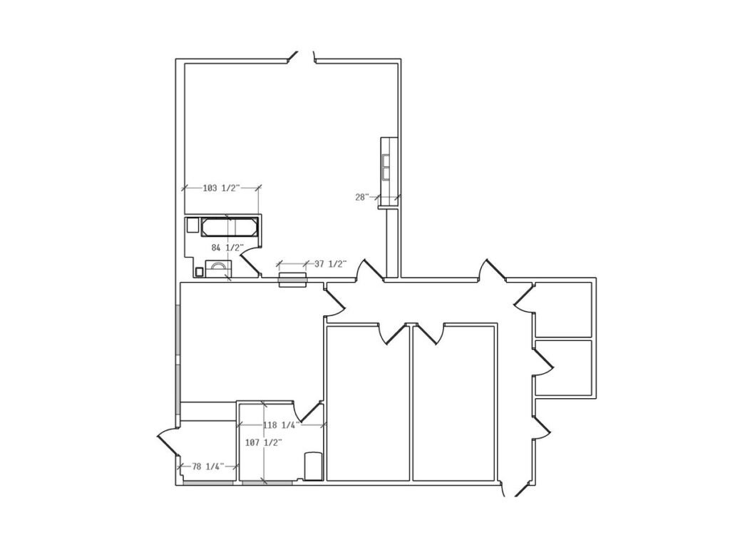 Dimensioned renovation floor plan drawn by J&J Construction